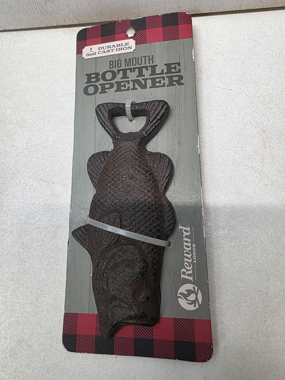 Reward Lodge Big Fish Bottle Opener Cast Iron Rustic Lodge Man Cave Bar NEW